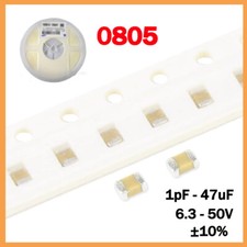0805 SMD/SMT Capacitors 1pF - 47uF NPO, X7R 6.3-50V ±10% Tolerance Range 100 pcs