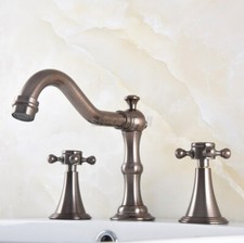 Widespread Bathroom Faucet Basin 3 Hole Vanity Sink Mixer Tap Brown Bronze