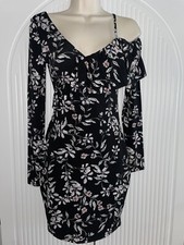 Guess body con mini dress Sz XS One Strap Open Shoulder Long Sleeve