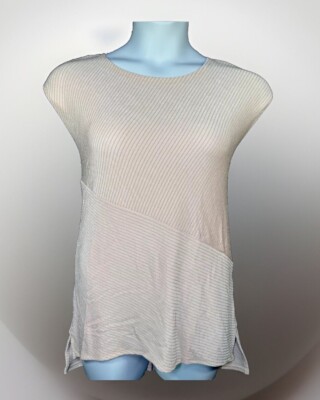 Chicos Travelers Size 1 Blush Pink Slinky Silver Thread High Low Tunic 0150