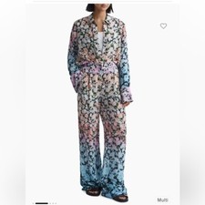 New Reiss SERENA Wide-Leg Pleated Multi-Color Floral Palazzo Pant  