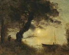 Moonlit Landscape Oil Painting on Canvas Boat Scene Artwork