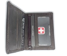 Men Swiss RFID Leather Bifold Wallet Credit Card Id Magnetic Closure Brown