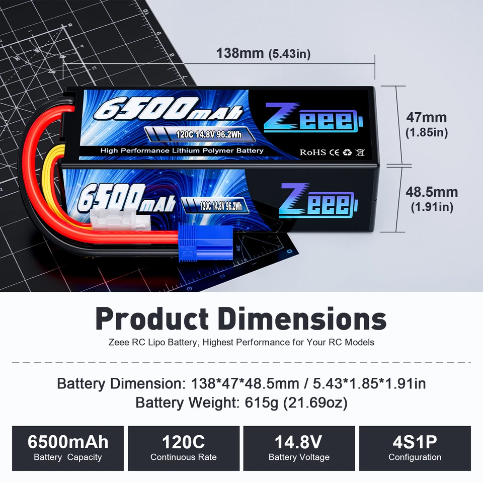 Zeee 14.8V 4S Lipo Akku Batterie 120C 6500mAh EC5 für RC Auto Flugzeug Drohne 2x - Bild 3 von 4