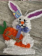 Happy Easter Bunny With Carrot 16x15x1.25 Tinsel Door Wall Hanger-NEW-SHIP N 24H