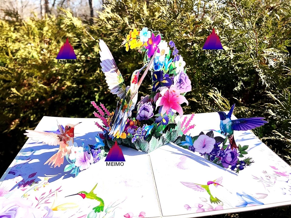 Tarjeta de Felicitación 3D Pop Up Colibrí Pájaro Flor Floral Cumpleaños Mamá Día de la Madre” Foto 3 de 4