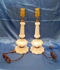 Two Vintage White Milk Glass & Brass Table side accent lamps