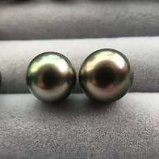 Pair 11-12mm South Sea Genuine Black Peacock Green Round Loose Pearl Undrilled 7