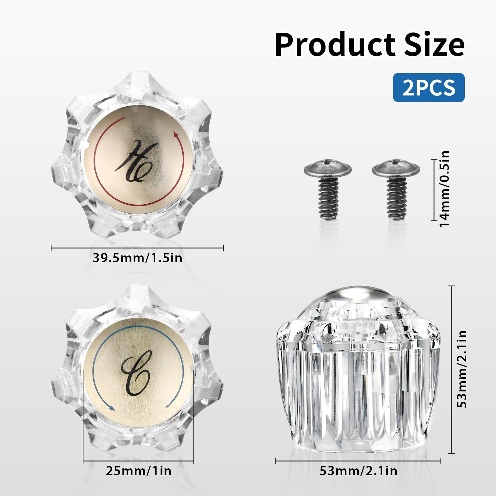 	Bathroom Faucet Knobs Replacement Hot & Cold Handles with Screwdriver for De...