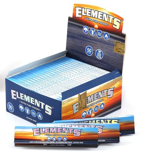 50 Per Box New ELEMENTS KING SIZE Ultra Thin Rice Slim Rolling Papers Skin 