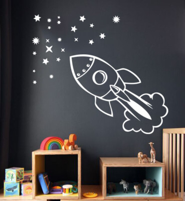 Kinderzimmer Wand Rakete Raum und Sterne Aufkleber Wandkunst Vinyl Aufkleber Geschenk RS1