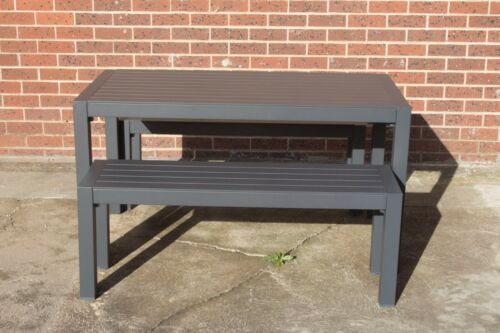 Mentone - 3 Piece Outdoor Setting - 1400m Aluminium Table 2 matching benches - Picture 2 of 5