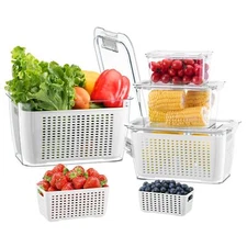 LUXEAR 4 Pack Fruit Vegetable Containers for Fridge Produce Saver Containers