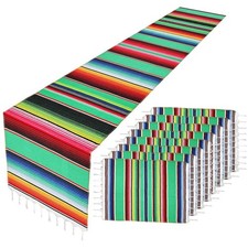 Mexican Table Runner with Place Mats 8 Pcs , Mexican Serape Assorted Place Ma...