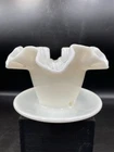 Fenton White Milk Glass Flower Pot & Attached Saucer Planter