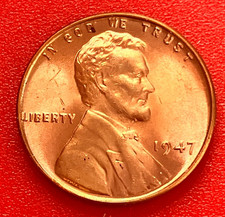 1947-P Lincoln Wheat Cent Penny GEM RED BU From an Original Bank Roll