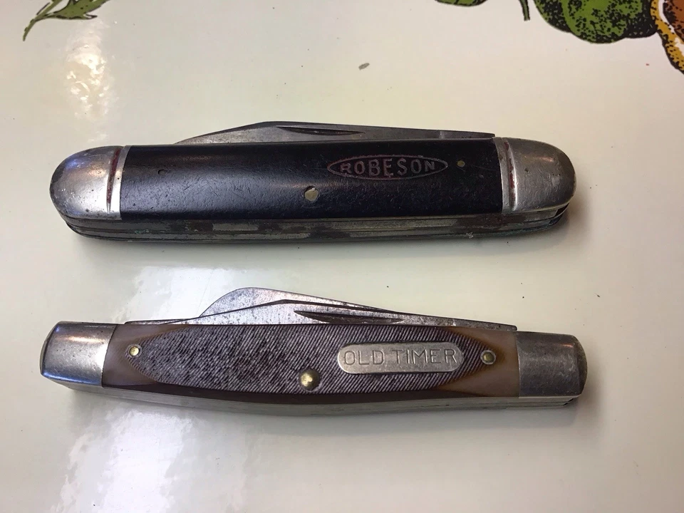 Винтажный карманный нож с 3 лезвиями ЛОТ ТОВАРОВ Robeson Shuredge Rochester NY Old Timer - Изображение 3 из 4