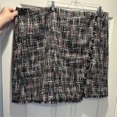 LOFT Women s Tweed Plaid Pencil Skirt 20 Plus Multicolor Fringe, Lined