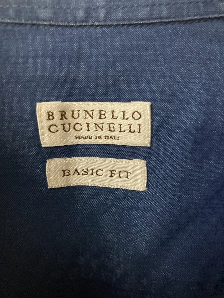 VGUC BRUNELLO CUCINELLI Button Down Shirt Blue 17.5/44 - Image 4 of 4