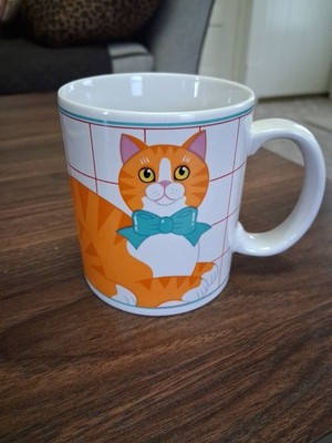 VTG Pelzman Designs Yellow Tiger Stripe Tabby Cat Coffee Tea Mug