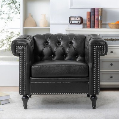 Modern Black Single Sofa Chair, Quilted PU Leather, High-Density Comfort