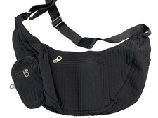 Quilted Crescent Crossbody Bag Women Puffer Hobo Nylon Travel Bag Adj strap Blck