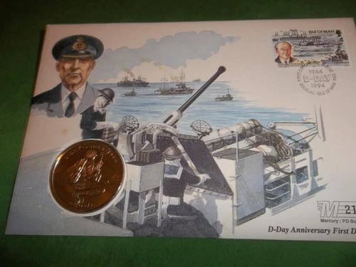 Mercury FDC & Coin  1994 50th Anniversary D-Day  & Isle of man crown