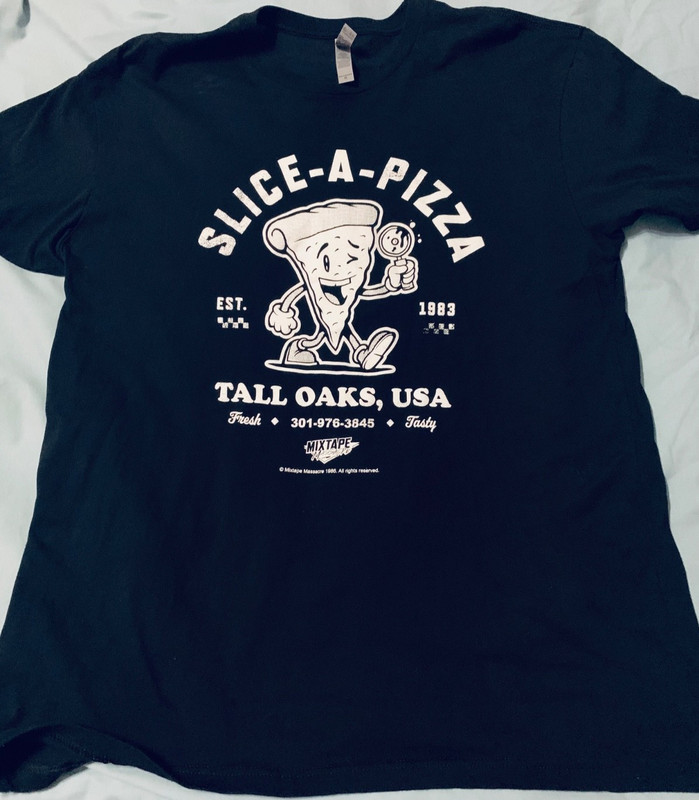 RARE MIXTAPE MASSACRE SLICE A PIZZA SHIRT XL BOARD GAME HORROR TALL OAKS