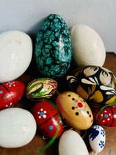 Beautiful Collection of Decorative Eggs.  Some Wood, Stone, Papier Mache Etc
