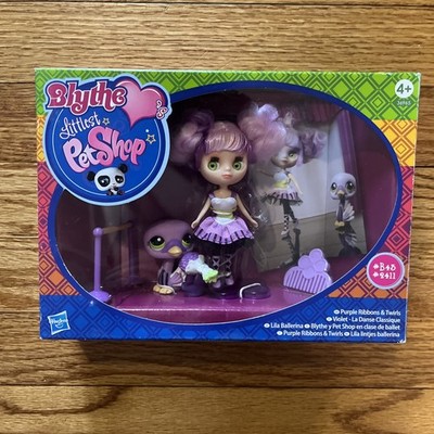 New Rare Littlest Pet Shop Purple Ribbons & Twirls Blythe Doll #B43 & Swan 2411