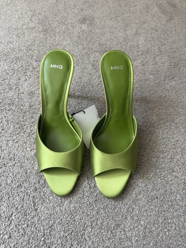 Mango Satin Effect Heeled Sandals Green Apple Size 5/38 Sold Out