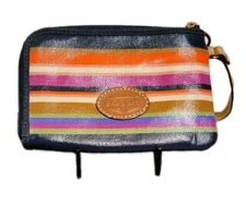 Fossil Key Per Multi Stripe Zip Around Wristlet Wallet Clutch