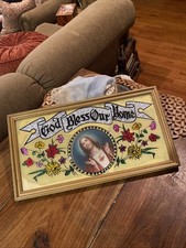 Reverse Painting On Glass Tinsel Foil Art God Bless Our Home Jesus Religious