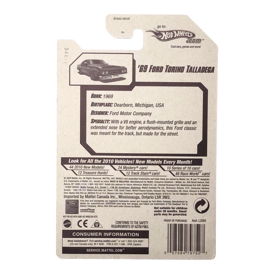 Ford Torino Talladega Treasure Hunts Hunt TH Mainline R7442 2010 Hot Wheels '69 Foto 2 de 2