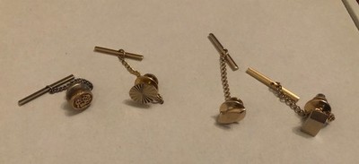 Set Of Four Gold Tone Tie Tack Pins Different Shapes And A Frog On One (I1)