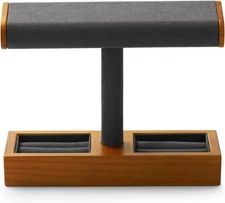 Solid Wood Watch Display Stand T-Bar For Jewelry And Accessories Gray New