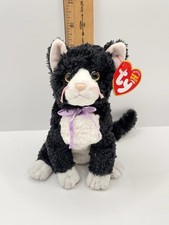 Ty ( Fussy) 2004 Black With White Trim Beanie Baby Cat With Purple Bow 