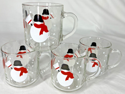 VTG Crate & Barrel Snowman Mugs Luminarc Christmas Hot Cold Mugs Set of 4