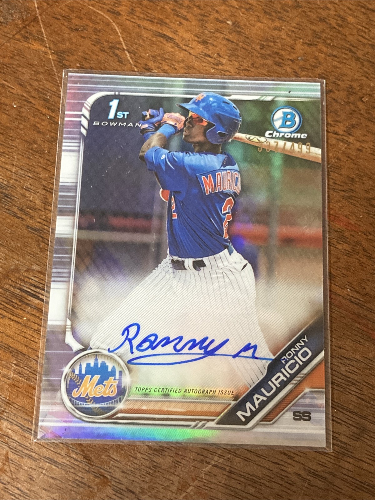2019 Bowman Ronny Mauricio Chrome 1st Auto Refractor /499 New York Mets CPA-RM