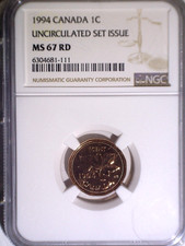 1994 NGC MS67RD Canada Small One Cent - Uncirculated Set Issue - 1C - RED!