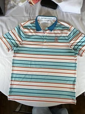 Cutter Buck Golf Polo Shirt Mens L Blue Orange Tampa Bay TPC Striped Embroidered