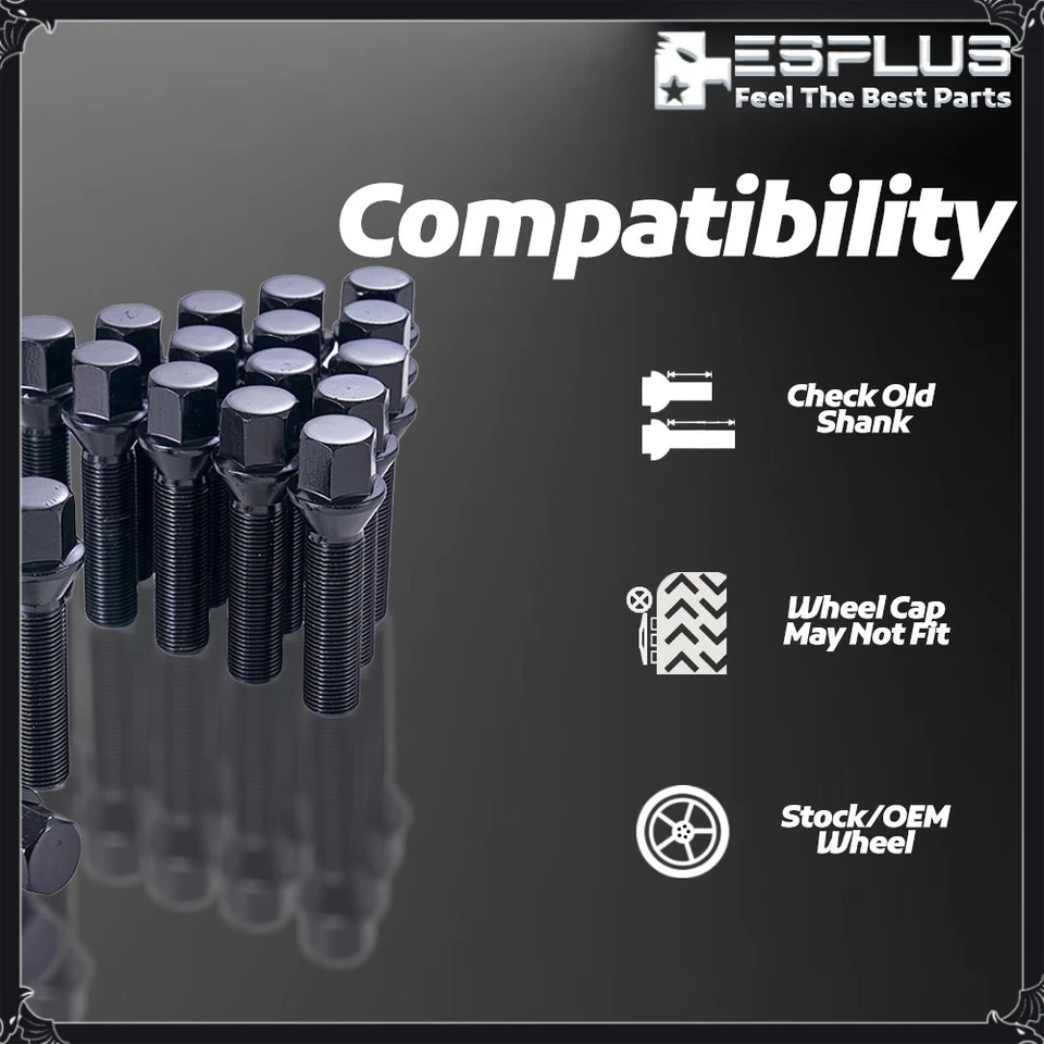 20 Rolls-Royce Bolt 14x1.25 Black 50mm Fit Ghost/Wraith/Spectre 20-24mm Spacers - Image 4 of 4