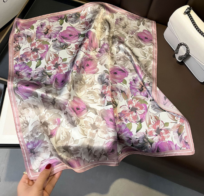 100% Silk Mulberry Purple bud Print Bandanna Shawl 21'' Neckerchief Scarf wrap