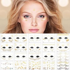 Zonon 20 Sheets Gold Glitter Freckles Face Tattoo Sparkle Face Makeup Patches Me