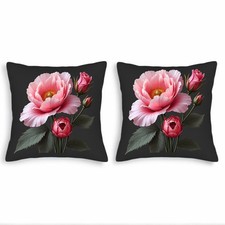 Set of 2 Decorative Throw Pillow Covers 18x18in - Floral Peony Design