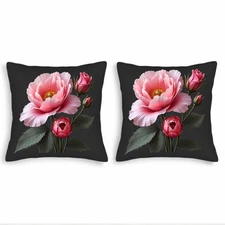 Set of 2 Decorative Throw Pillow Covers 18x18in - Floral Peony Design 