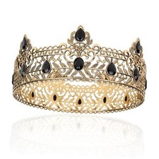 King Crowns for Men Crystal Baroque Royal Prom Crown Prince Tiara Women Black