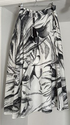 Marina Rinaldi Skirt UK 20 IT 54 White Black Abstract Print Cotton Midi Maxi NWT