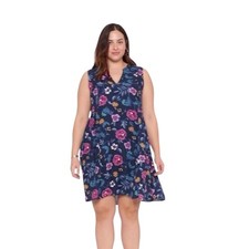 Old Navy Womens Large Navy Blue Floral Sleeveless V-Neck Shift Dress L Boho
