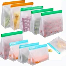 Reusable Food Storage Bags 10pcs Leakproof Freezer Zip Bags PEVA BPA Free
